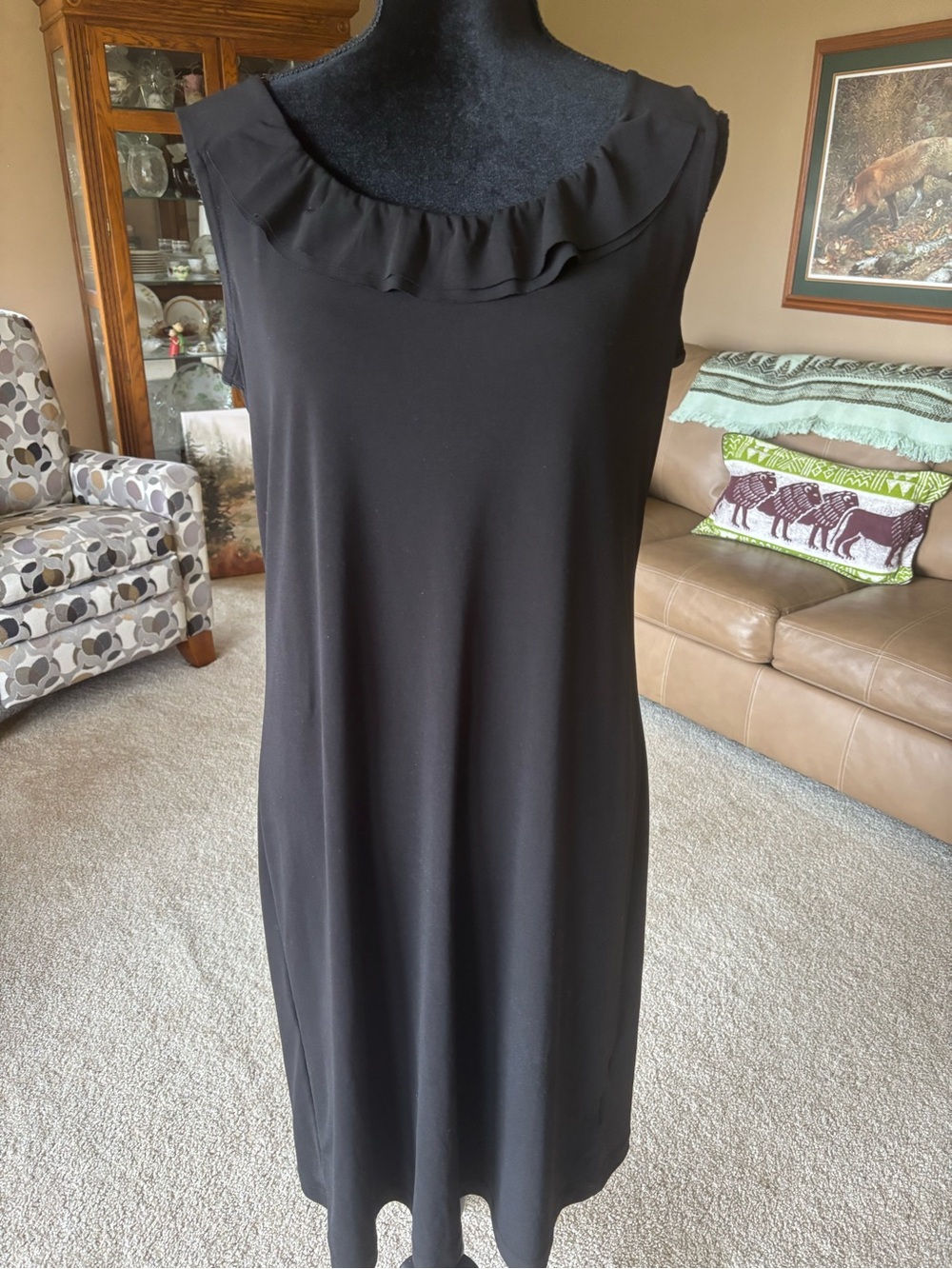 Dana Buchman Black Sleeveless Ruffle-Neck Midi Dress M